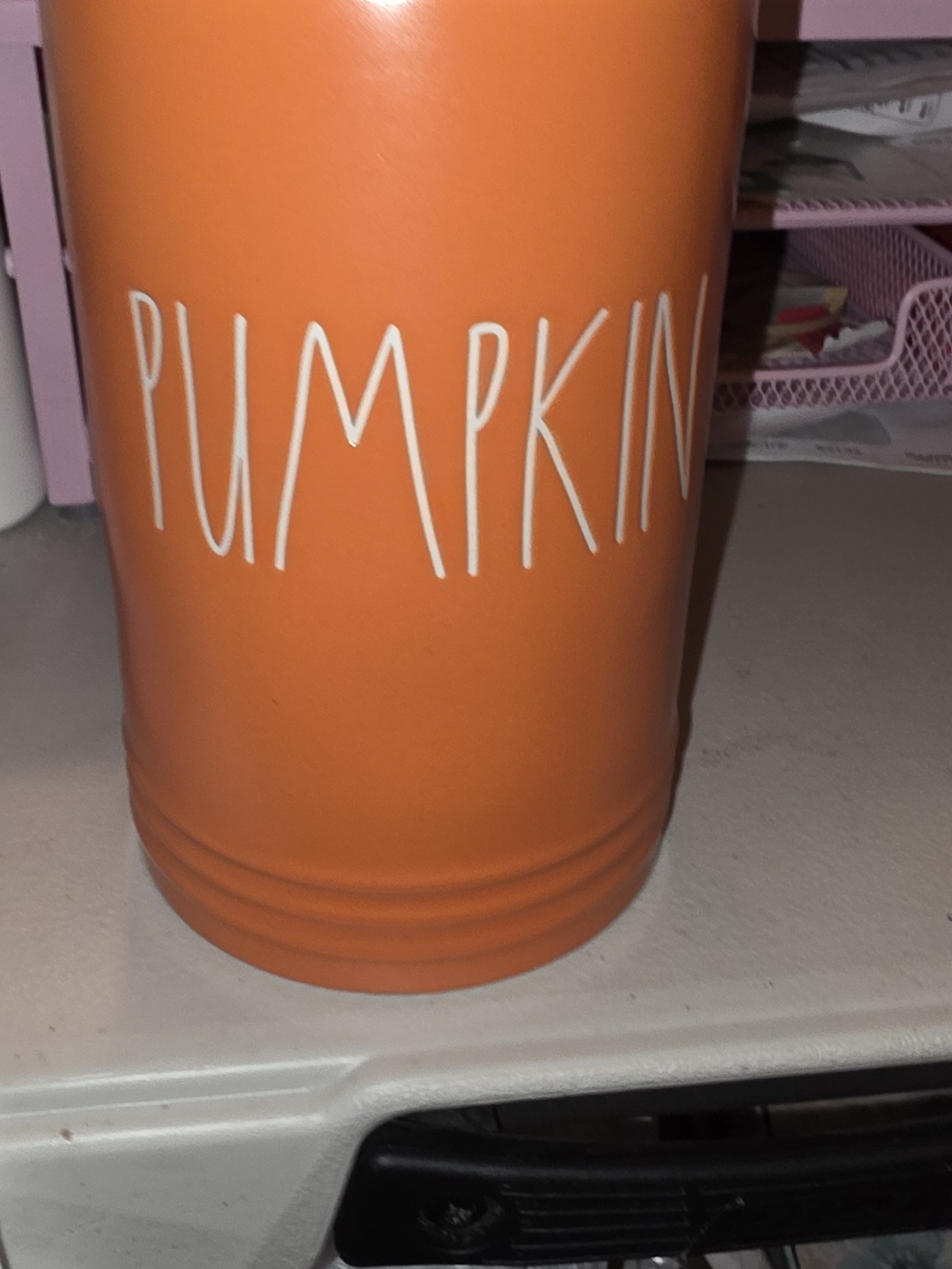 Rae Dunn Orange 'PUMPKIN' Ceramic Canister